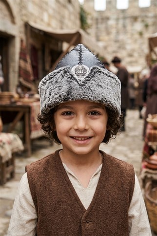 Ertuğrul Börk Şapka - Garson Boy 5-8 Yaş - Gri-028