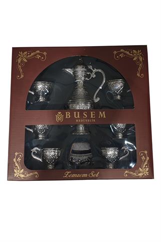 Gümüş Renkli 6 Kişilik Safir Zemzem Takımı