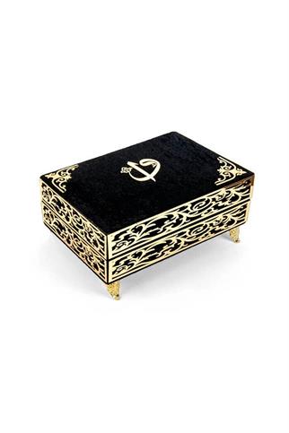 Hediyelik Kadife Kutulu Ayaklı Kuranı Kerim | Siyah Renk