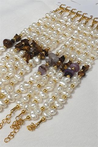 Doğal Taşlı İncili Bileklik