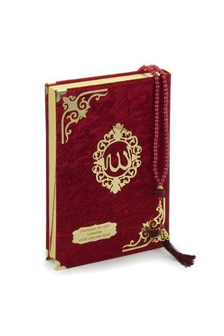 İsme Özel – Kadife Kaplı Kırmızı Kuran-ı Kerim ve İnci Tespih