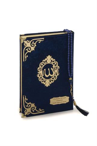 İsme Özel – Kadife Kaplı Lacivert Kuran-ı Kerim ve İnci Tespih