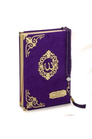 İsme Özel – Kadife Kaplı Mor Kuran-ı Kerim ve İnci Tesbih