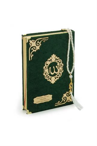 İsme Özel – Kadife Kaplı Yeşil Kuran-ı Kerim ve İnci Tespih