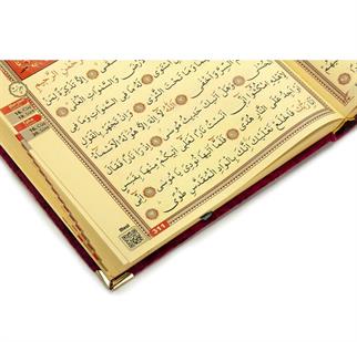 Kadife Kaplı Kırmızı Renk Haktan Mealli Kuranı Kerim Orta Boy
