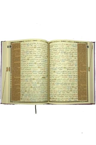 Kadife Kaplı Mavi Renk Haktan Kelimealtı Okunuşlu ve Mealli Kuranı Kerim Orta Boy