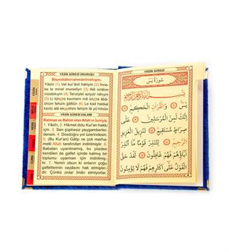 Kadife Kaplı Saksmavisi Renk Haktan Mealli  Kuranı Kerim Rahle Boy