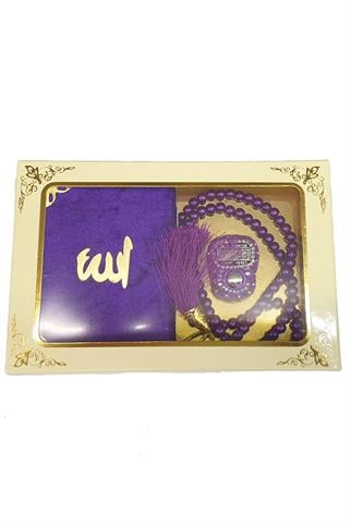 Kadife Kaplı Yasin İnci Tesbih Taşlı Zikirmatik Set