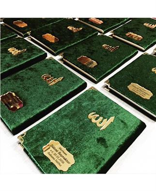 Kadife Kaplı Yasin Kitabı Pleksi Baskılı Allah Yazılı - Yeşil - 10 Adet