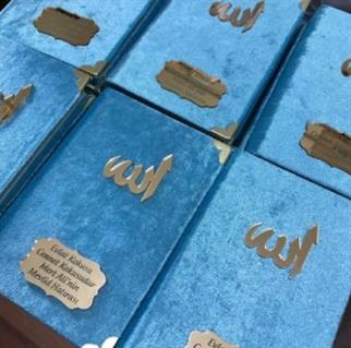 Kadife Kaplı Yasin Kitabı Pleksi Baskılı Allah Yazılı - Mavi - 10 Adet