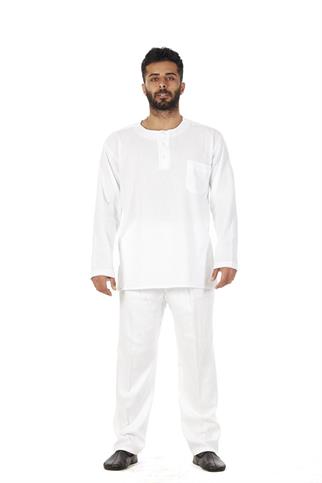 Keten Yarım Şalvar Pantolon Çınar - Beyaz