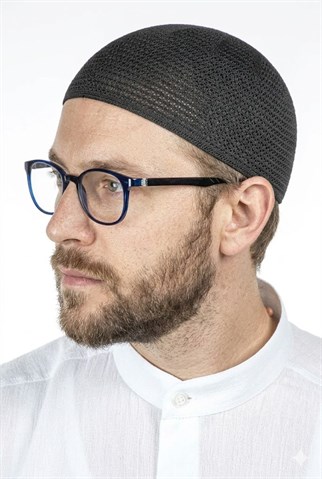 Lüks Çelik Örme Namaz Takkesi Siyah
