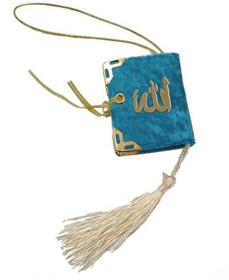 Mavi Mini Kuran - Kadife Kaplı Allah Yazılı