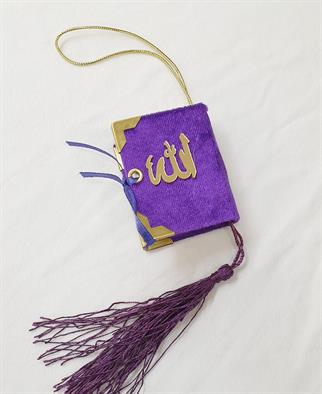 Mor Mini Kuran - Kadife Kaplı Allah Yazılı