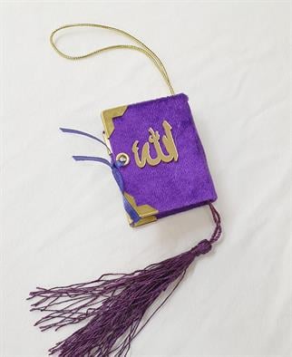 Mor Mini Kuran - Kadife Kaplı Allah Yazılı