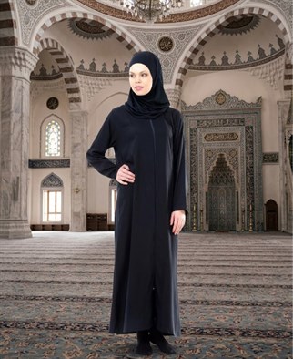 Namaz Elbisesi - Örtülü Fermuarlı - Lacivert - No:21