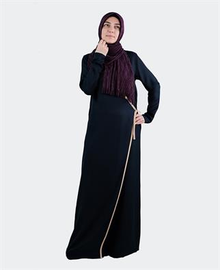 Pamuk Viskon Lacivert Desensiz Yandan Bağlamalı Namaz Elbisesi