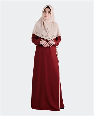 Pamuk Viskonlu Bordo Desensiz Yandan Bağlamalı Namaz Elbisesi