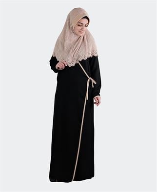 Pamuk Viskonlu Siyah Desensiz Yandan Bağlamalı Namaz Elbisesi