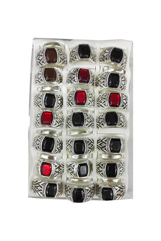 Renkli Kare Taşlı Hediyelik Erkek Yüzük 42 li