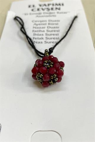 Taşlı Tasarımlı Cevşen Kolye Kırmızı