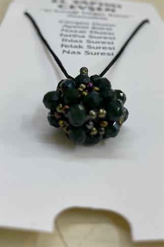 Taşlı Tasarımlı Cevşen Kolye Yeşil