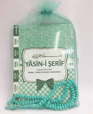Tül Kese İçinde Tesbih, Yasini Şerif Açıklamalı ve Mealli Çanta Boy - Yeşil - 10 Adet