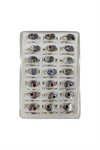 Vav Harfli Taşlı Hediyelik Kadın Yüzük 42 li