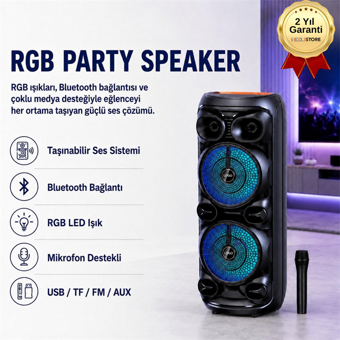   D28 RGB Işıklı Mikrofonlu USB/tf/BT/fm/aux Bluetooth Hoparlör Siyah