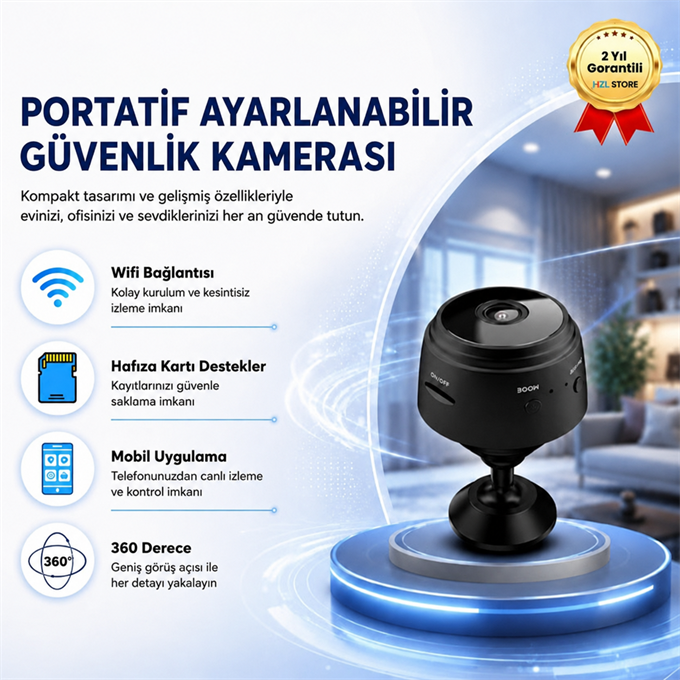  Portatif Küçük Ayarlanabilir Güvenlik Kamerası