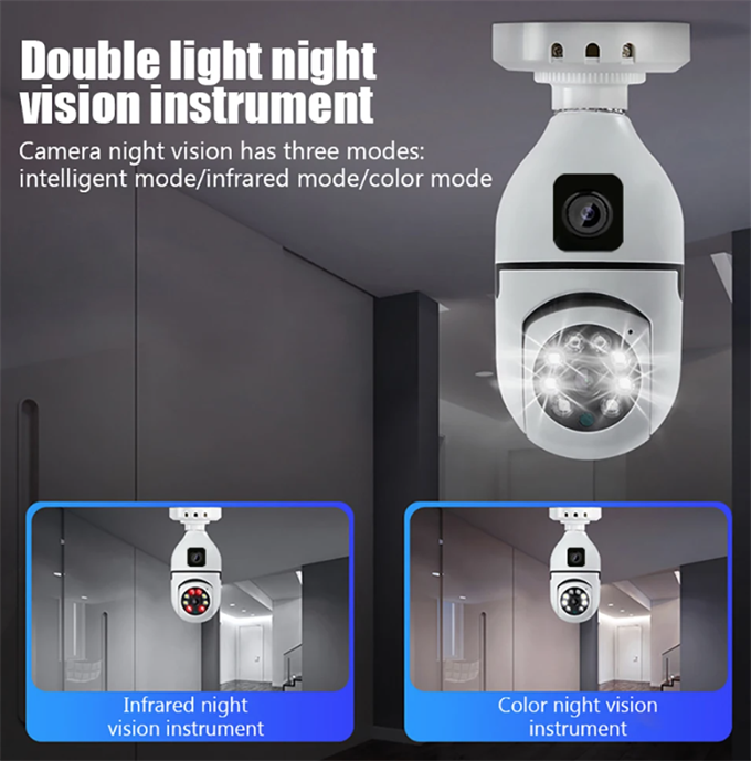 Smart Çift Lensli IP Ampul Kamera Hareketli Gece Görüşlü Ses Kayıtlı Wi-Fi Güvenlik Kamerası 4MP 360 Derece Full HD Duy Girişli