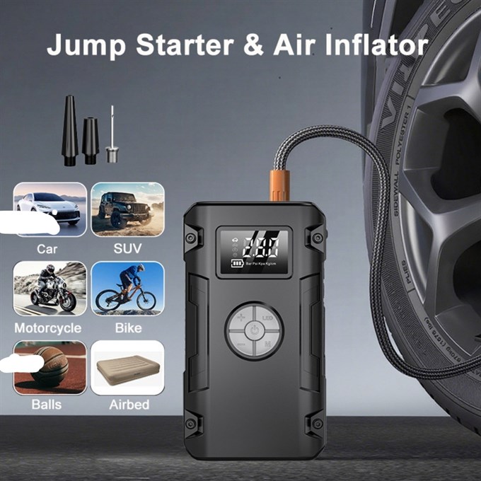 10.000 mAh Araç Lastik Şişirme Kompresörü & Akü Takviye Cihazı Jump Starter 150 PSI Dijital Ekran Powerbank