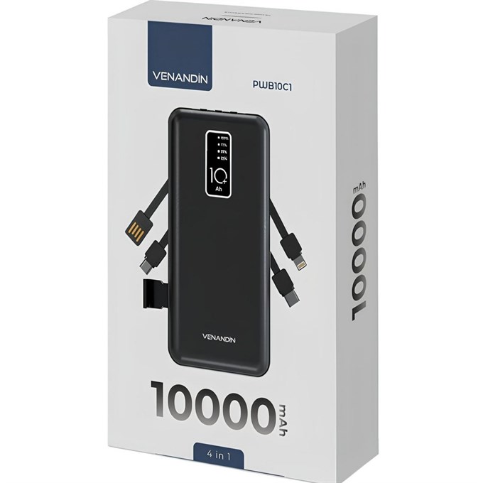 10.000 mAh Powerbank ,10W Hızlı Şarj Destekli, 4ü 1 Arada Entegre Kablolu Taşınabilir Şarj Cihazı