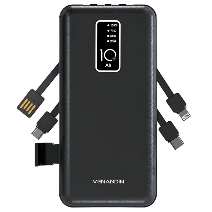 10.000 mAh Powerbank ,10W Hızlı Şarj Destekli, 4ü 1 Arada Entegre Kablolu Taşınabilir Şarj Cihazı