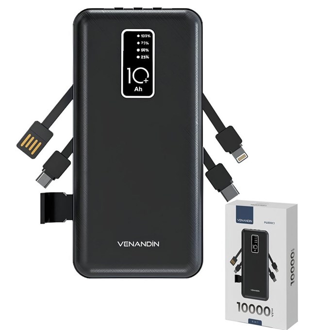 10.000 mAh Powerbank ,10W Hızlı Şarj Destekli, 4ü 1 Arada Entegre Kablolu Taşınabilir Şarj Cihazı