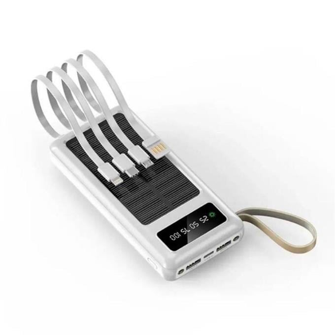 10.000mAh Dijital Göstergeli Taşınabilir 22.5W Hızlı Şarjlı Dahili Kablolu Solar Panelli Powerbank Kamp Uyumlu Asma Aparatlı Powerbank