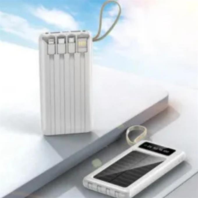 10.000mAh Dijital Göstergeli Taşınabilir 22.5W Hızlı Şarjlı Dahili Kablolu Solar Panelli Powerbank Kamp Uyumlu Asma Aparatlı Powerbank