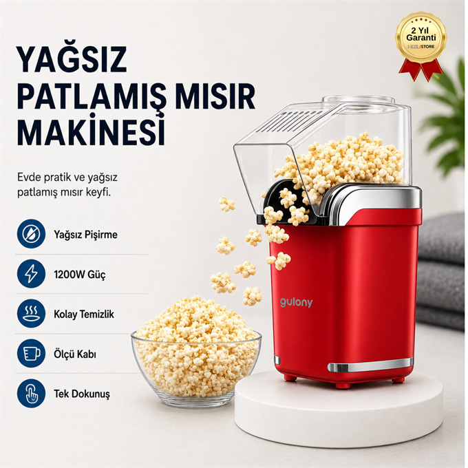 1200W Yağsız Popcorn Makinesi Ölçü Kaplı Ev Tipi Patlamış Mısır Makinesi