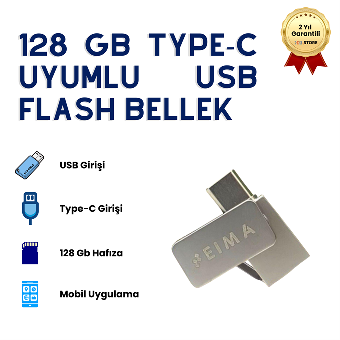 128GB Type-C USB Flash Bellek Çift Girişli OTG Destekli Yüksek Hızlı Taşınabilir Depolama