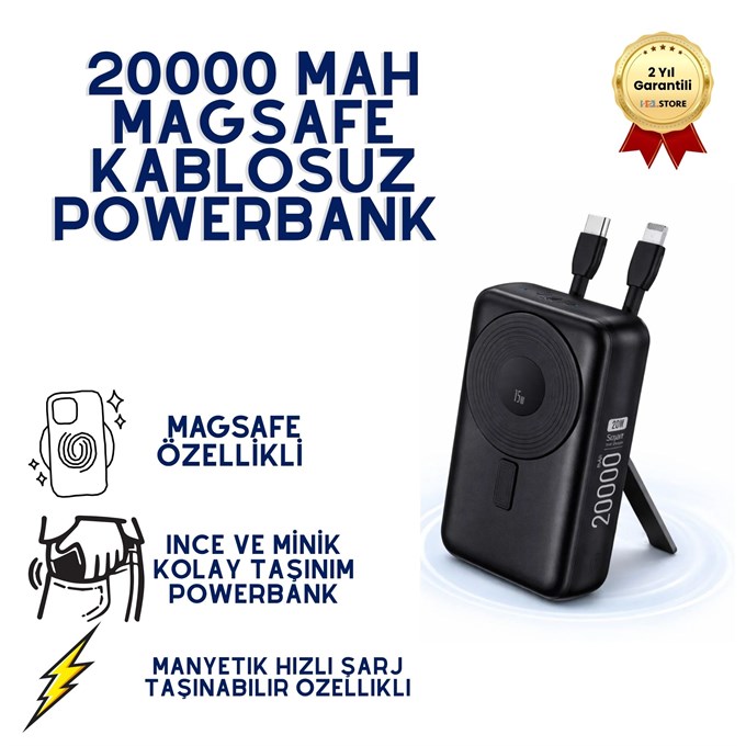 20000 mAh MagSafe Kablosuz Powerbank Manyetik Hızlı Şarj Taşınabilir Şarj Cihazı 