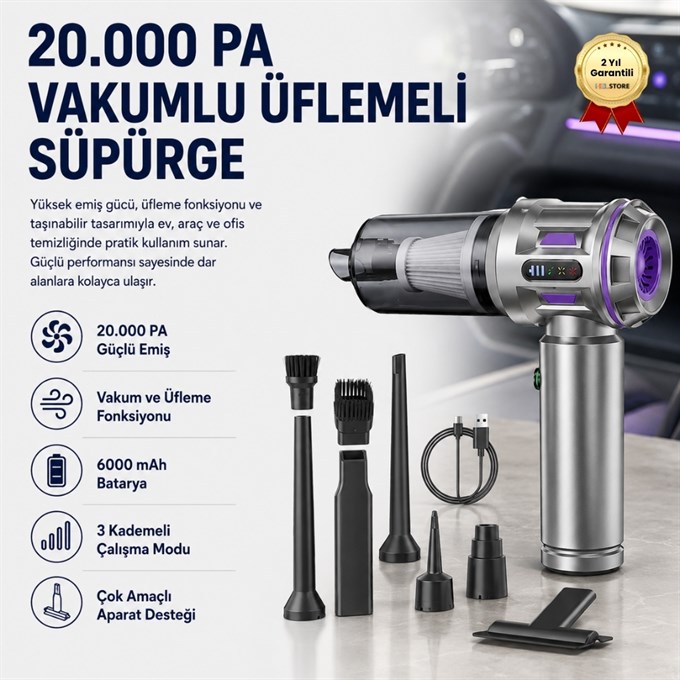 20000PA 6000mAh 100W Toz Üfleme ve Süpürge Ev / Araba / Ofis Süpürgesi
