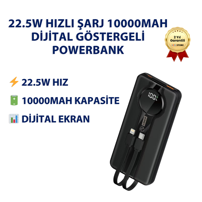 22.5W Hızlı Şarj 10000mAh Dijital Göstergeli Hızlı Şarj Powerbank 
