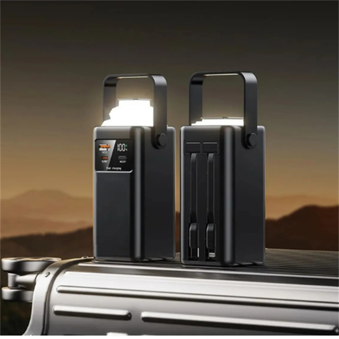 24.000mAh Dijital Göstergeli Taşınabilir Kulplu 22.5W Hızlı Şarjlı Dahili Kablolu LED Fenerli Powerbank Type-C, Lightning, USB Hafif Askı Aparatlı Kamp Uyumlu Dayanıklı