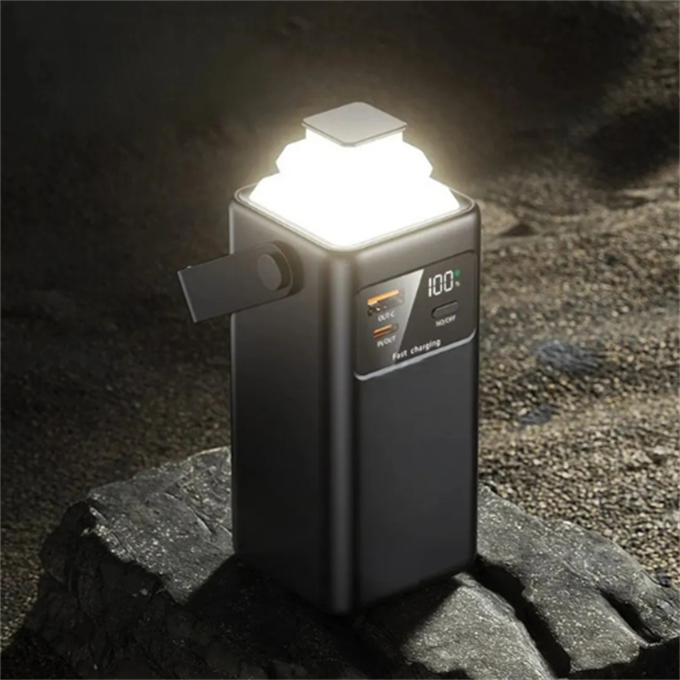 24.000mAh Dijital Göstergeli Taşınabilir Kulplu 22.5W Hızlı Şarjlı Dahili Kablolu LED Fenerli Powerbank Type-C, Lightning, USB Hafif Askı Aparatlı Kamp Uyumlu Dayanıklı