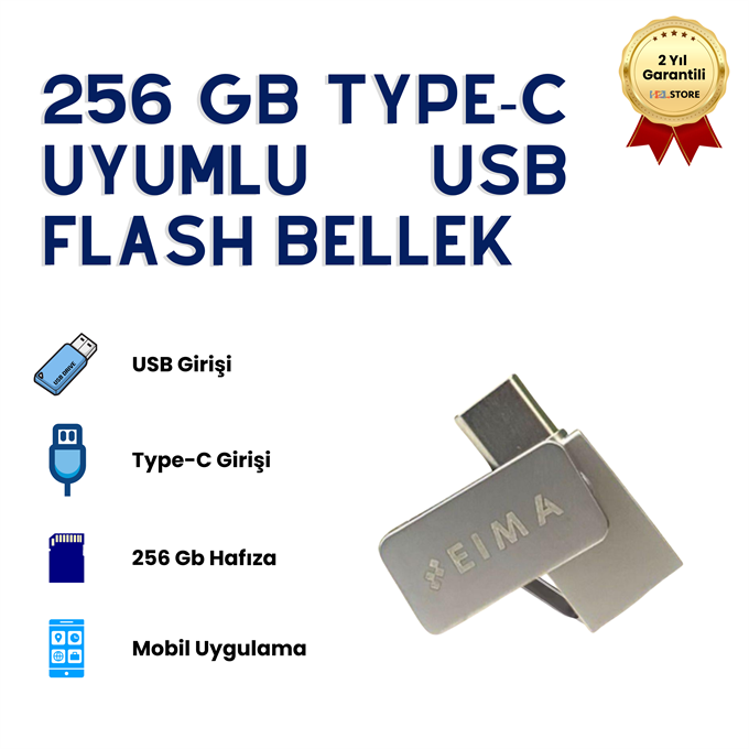 256GB Type-C USB Flash Bellek Çift Girişli OTG Uyumlu Yüksek Hızlı Taşınabilir Depolama