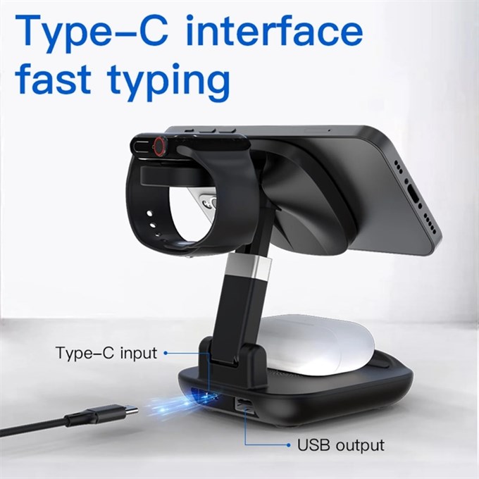 3-in-1 15W Kablosuz Şarj İstasyonu – Telefon, Kulaklık ve Akıllı Saat için Hızlı Wireless Charging Stand