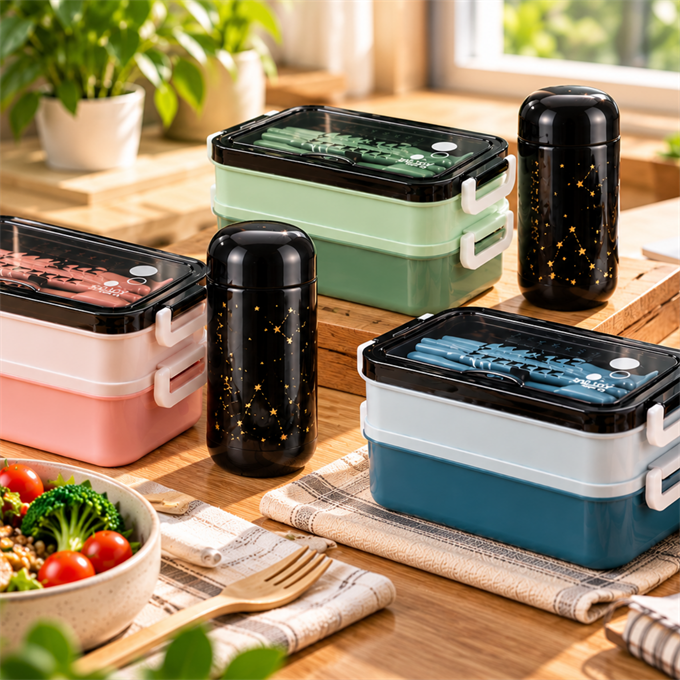 3 Katlı Lunch Box 200 ml Mini Termos Seti – Isı Yalıtımlı Yemek Kabı ve Paslanmaz Çelik Termos 