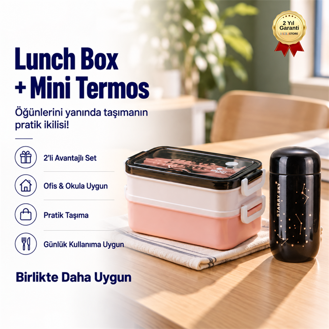 3 Katlı Lunch Box 200 ml Mini Termos Seti – Isı Yalıtımlı Yemek Kabı ve Paslanmaz Çelik Termos 