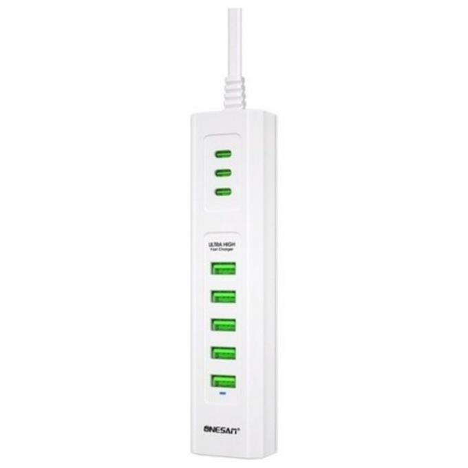 3 Type-C + 5 USB Girişli 24W Hızlı Şarj Cihazı Çoklu Soket Akım Korumalı Adaptör