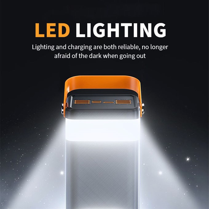 Solar 30.000mAh Powerbank Dijital Göstergeli, 4 USB Çıkışlı, Dahili Type-C ve Lightning Kablolu Powerbank